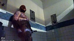 Prison solo masturbation with wet cumshot on big tattooed white cock