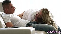 Classy European babe gets her tight asshole banged gently with passionate anal action