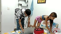 Christmas Decoration And Pole Dancing With Blonde Babe In Cute Outfit!