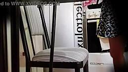 Upskirt view of my stepsister's cute friend visiting in her short skirt.