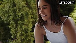 Hairy Pussy Teen Model Takes Massive Cock by Pool in Erotic Fantasy