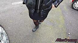 oh shit, i got caught flashing my cock to this hot girl between cars on the public street... she helped me cum with a handjob, so risky!!