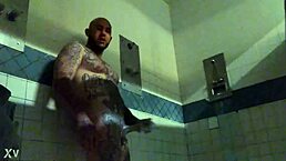 Prison solo masturbation with wet cumshot on big tattooed white cock