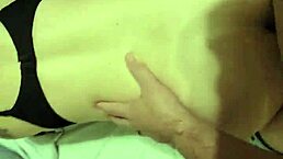 Sexy wife teases husband with deepthroat blowjob on bed until he bends her over doggystyle and cums on big ass.