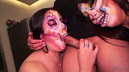 in this narrative, two busty latina sisters engage in a threesome with intense pussy licking and creampie missionary.