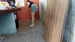 my wife left and the curvy brazilian maid grabbed my big cock for rough pussy licking and muff diving. she moaned during homemade fetish foreplay in the workout area like a dirty boss housewife.
