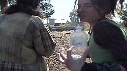 Horny grunge couple in lingerie and heels licks pussy before deepthroat fucking and anal in park. They ride cowgirl with monster cock until squirting on bed.