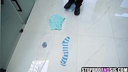 i love how my stepsisters take such good care of our blindfolded stepdad in this taboo threesome