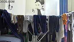 I caught my 19 year old stepson masturbating on my dirty panties in homemade close-up.