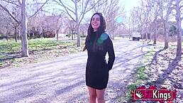 Amaya Castro licks and rides old cock while sucking young cock in rough threesome bedroom action.