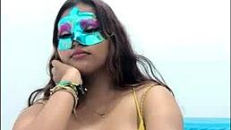 brunette student touches her big tits and boobs in sexy way before exams with groping