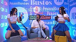 uh hot latin stepsisters riding sybian fuck machine together. wet pussy vibrator action on juanbustospodcast with miniskirt colombian babes.