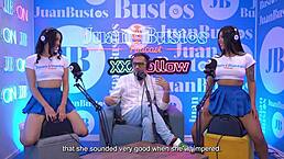 uh hot latin stepsisters riding sybian fuck machine together. wet pussy vibrator action on juanbustospodcast with miniskirt colombian babes.