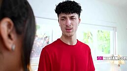 Stepnephew spies on Chloe Amour then dominates her tight pussy riding.