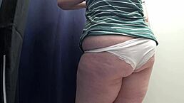 Big Ass Chubby Milf Pawg In White Panties Tries Tight Leggings In Fitting Room While Camera Watches Close-Up