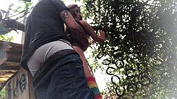 i'm out in the backyard fucking the redhead sex toy's ass hard