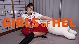 Chained Asian student endures rough toy play with big cock pounding her tight wet pussy to multiple orgasms.