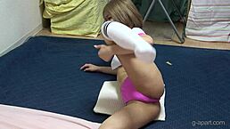 whoa, japanese girl ayame flashes her big boobs in pink bloomers during gym workout socks on 🔥💪