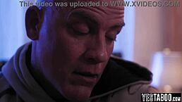 Stepdad removes the chastity belt from his petite stepdaughter before bending her over for rough doggystyle fucking and hardcore pussy licking.