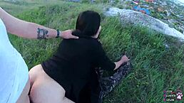 Whoa, pawg goth slut teen gets fucked outdoors hard 😈🍑