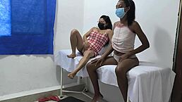 Horny Mexican Lesbians Touch Buttocks and Tits in Doctor's Office with Dirty Fetish Passion