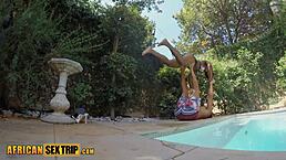 big natural tits get titty fucked during deepthroat blowjob session by the pool