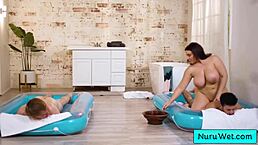 sexy busty beautiful big masseuse natasha nice fucking two clients joshua lewis apollo banks at once and loving it