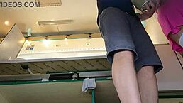 Super Sexy Slim Eighteen 18+ Years Old Chick Works In Pear Thongs And Braless Outdoors!