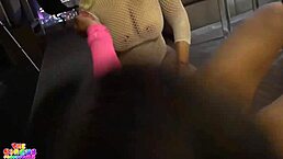 Two sexy ebony lesbians with big natural tits start licking pussy and scissoring at the party