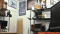 Damn, this bigtitted pawnshop amateur in spex is fucking the guy on hidden cam.