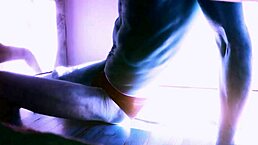 Sped up stretching on floor contrasts with roller briefs for sun relief in winter December 2021