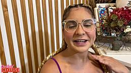 Ela got tired of her small dick boyfriend and stretched her pussy wide at the cuckold house with big cock action!