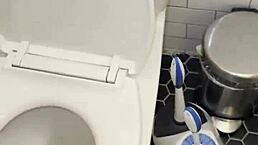 Roomate left her thongs on the bathroom floor for me to masturbate with crazy hard big cock solo action. I fucked her sexy amateur body later.