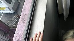 fucking the secretary at the office window, bent over doggystyle with her big ass and blonde hair, cum on ass finish