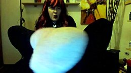 She gathered her dirty socks for intense worship, placing them eagerly into his waiting mouth for full devotion