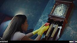 Cleaning ladies turn into sex demons for extreme slimy lesbian action with dildos and squirting