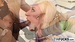 Leya squeezes cum from her pussy into the guy's mouth