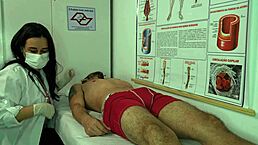 Brunette Nurse Gets Aroused by Patient Erection Leading to Deepthroat Blowjob and Wet Pussy Fucking