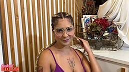 Ela got tired of her small dick boyfriend and stretched her pussy wide at the cuckold house with big cock action!