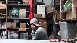 Young terrified shoplifting teen 18+ager from reality gets busted and blackmailed in the shop by black authority figure.