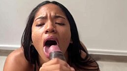 pov blowjob from cute latina babe with stepdad's huge bbc in homemade couple video by nysdel