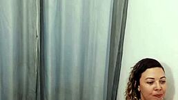 A store dressing room gets used by this pervy couple for bent over doggystyle sex and cunilingus.