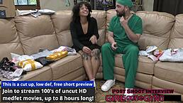 Perverted Podiatrist Examines Nicole Luva's Tattooed Brunette Feet in Latex Gloves