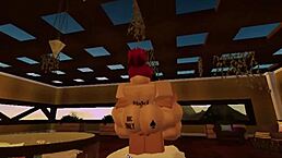 This slut with big tits and ass gets fucked hard by monster cock in wild Roblox action scene.