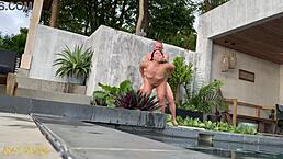 Asian Girlfriend Gets Outdoor Pool Domination With Ripped Clothes And Dripping Wet Pussy