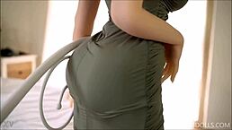 sexy model with nice boobs and curvy body poses as a japanese sex doll in this young asian scene