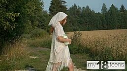 My18teen 18+ Cute Redhead Girl Walks In Field Masturbating Wet Tight Pussy With Fingering Outdoors