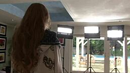 finally after licking her shaved pussy he gives her a facial cumshot?