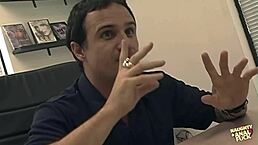 this horny blonde chick with big tits bends over for fingering and anal. she rides cowgirl and takes facial cum.