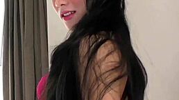 Hey, why not watch this solo Asian tgirl jerk off her cock until she cums?